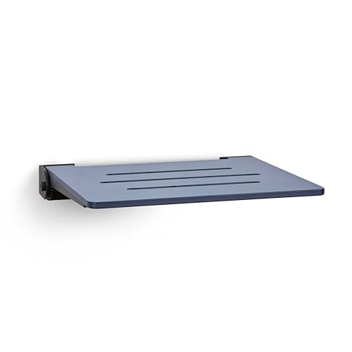 18 inch Silhouette Slimline Folding Wall Mount Shower Bench Seat, Navy Seat with Matte Black Frame - color: Navy Seat With Matte Black Frame