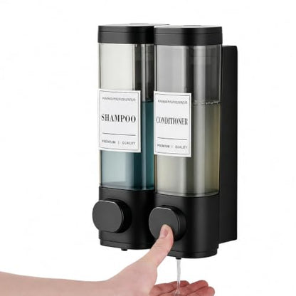 Wall Mounted Shower Soap Dispenser 2 Chamber No Drill Shampoo Dispenser | Shower Dispenser for Bathroom Hotel Leak-Proof Pumps ,Large Capacity ,Black - color: 2black