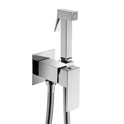 Handheld Bidet Sprayer Head Hot and Cold Mixing Kit Set Chrome Brass | Warm Water Value Mixer, Modern Square Design, Concealed Bidet Hand Held Sprayer Shattaf Bathroom Attachment For Toilet - color: Chrome