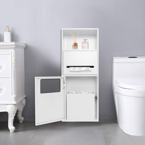 Recessed Toilet Paper Holder, Stainless Steel Shower Niche, Recessed Wall Niche, in-wall Trash Bin Cabinet, Toilet Storage Cabinet with Trash Can, White - color: White With Trash Can