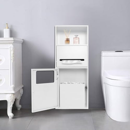 Recessed Toilet Paper Holder, Stainless Steel Shower Niche, Recessed Wall Niche, in-wall Trash Bin Cabinet, Toilet Storage Cabinet with Trash Can, White - color: White With Trash Can