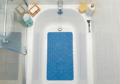 NOVA Non-Slip Bath Mat for Tub & Shower, 16” x 28” Anti-Skid Bathtub Mat with Secure Suction Cups, Bubble Texture Foot Massage, Anti-Fungal, Easy-Clean Bathroom Safety Mat, Blue "