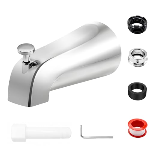 Universal Slip Fit Bath Tub Spout with Diverter,Bathtub Faucet for 1/2" Copper Pipe, 1/2" IPS and 3/4" IPS Thread Connections, Bath Tub Faucet Replacement with Adapter,PTFE Tape,Hex Wrench (Chrome)