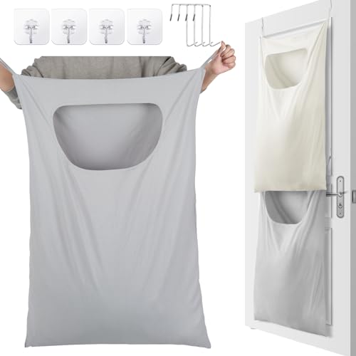 2 Pcs Large Hanging Laundry Hamper Bag 28 x 35 in Over The Door Hamper Space Saving Hanging Laundry Bag Basket with Hooks for Wall Dirty Clothes Storage RV Room, 2 Color