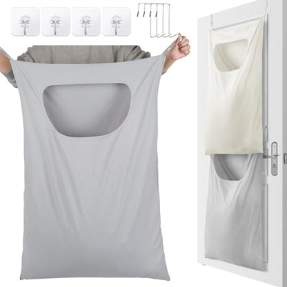2 Pcs Large Hanging Laundry Hamper Bag 28 x 35 in Over The Door Hamper Space Saving Hanging Laundry Bag Basket with Hooks for Wall Dirty Clothes Storage RV Room, 2 Color