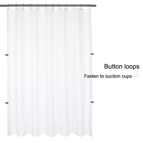 Waterproof Fabric Shower Curtain Liner, 72 x 72 inch, White | Suction Cups Included, Machine Washable Cloth Shower Curtain for Bathroom, 72x72