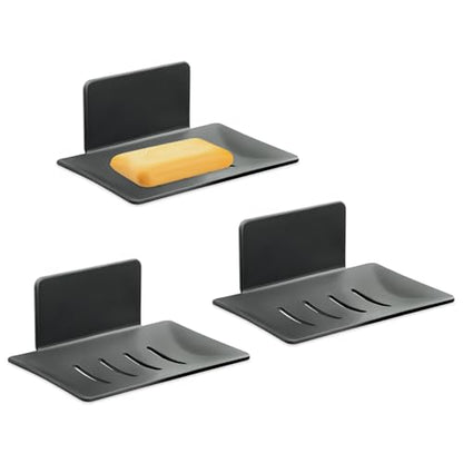 Huakaile 3 Pieces Gray Self-Adhesive Bar Soap Holder for Shower & Sink, Removable Space Aluminium Wall Mounted Soap Dish Tray for Bathroom Tub Kitchen Sink No Drilled (Gray) - color: Gray
