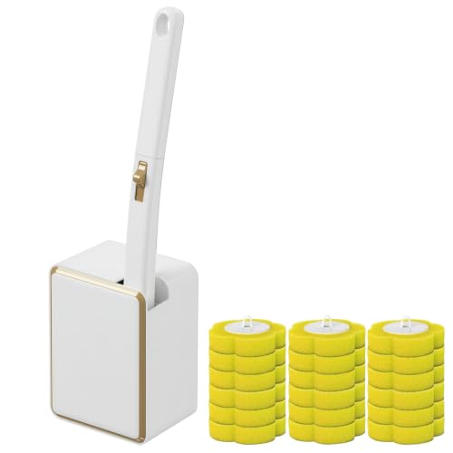 Disposable Toilet Brush and Holder,Cleaning Supplies,Deep Cleaning,Wall Mount Toilet Cleaning System,1 Toilet Wand + 18 Toilet Brush Refill (Lemon Yellow Package) - color: Lemon Yellow Package