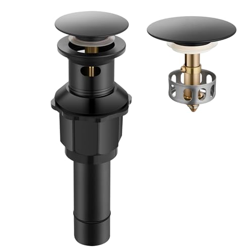 Bathroom Sink Drain with Overflow, Pop Up Drain for Bathroom Sink with Removable Hair Catcher, Matte Black 304 Stainless Steel Bathroom Sink Stopper, Fits 1-1/2" to 1-3/4" Drain Openings - color: Matte Black, style: Big Popup Cap
