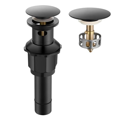 Bathroom Sink Drain with Overflow, Pop Up Drain for Bathroom Sink with Removable Hair Catcher, Matte Black 304 Stainless Steel Bathroom Sink Stopper, Fits 1-1/2" to 1-3/4" Drain Openings - color: Matte Black, style: Big Popup Cap