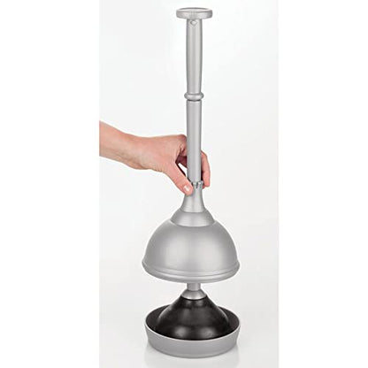 mDesign Hidden Plunger and Brush Set for Toilet Bowl - Modern Toilet Brush and Plunger Set - Brush Cleaner and Plunger Combo with Holder Caddy for Bathroom - Hyde Collection - Set of 2 - Gray - color: Gray