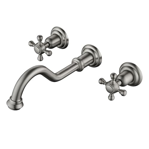 SUMERAIN Traditional Brushed Nickel Wall Mounted Bathroom Sink Faucet | 3 Holes, 2 Cross Handles, Rough-in Valve Included - color: Brushed Nickel