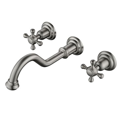 SUMERAIN Traditional Brushed Nickel Wall Mounted Bathroom Sink Faucet | 3 Holes, 2 Cross Handles, Rough-in Valve Included - color: Brushed Nickel