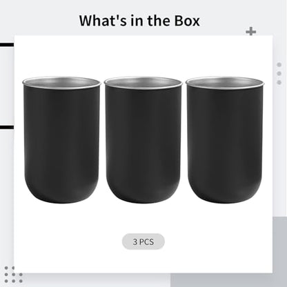 350Ml Metal Bathroom Cups, Black Matte Finish, Quality Easy to Clean, Modern Cylindrical Design, 3 Pcs Stainless Steel Mouthwash Cups for Bathroom