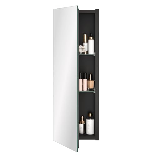 Spliceable Modular Bathroom Medicine Cabinet with Soft Close Doors with Glass on Both Sides, Reversible Wall Mounted Mirror (28" L x 10" W) - color: 10"×28" Reversible Cabinet