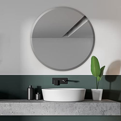 36 Inch Round Frameless Bathroom Vanity Mirror with Beveled Edge - Shatterproof Circle Wall Mounted Decorative Glass with Safety Backing for Living Room Bedroom Hallway Entryway - Fab Glass and Mirror - size: 36"L x 36"W, style: Round