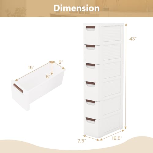 6-Drawer Narrow Storage Cabinet, Slim Rolling Cart (7.5"x16.5"x43") | Mobile Plastic Cart Container | Pull Handles & Built-in Wheels | For Living Room, Kitchen, Bathroom, Office - size: 7.5"x16.5"x43" (6 Drawer)