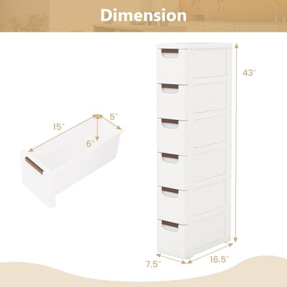 6-Drawer Narrow Storage Cabinet, Slim Rolling Cart (7.5"x16.5"x43") | Mobile Plastic Cart Container | Pull Handles & Built-in Wheels | For Living Room, Kitchen, Bathroom, Office - size: 7.5"x16.5"x43" (6 Drawer)