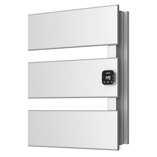 L Series Electric Towel Warmer for Bathroom, 3 Panel, Silver | Thermo Control and Timer, Fast Heat in 3 Mins, Dry Towels in 4 hrs, Memory Function, Work with Smart Plug, Right-Wiring - color: Silver, size: 3 Panel