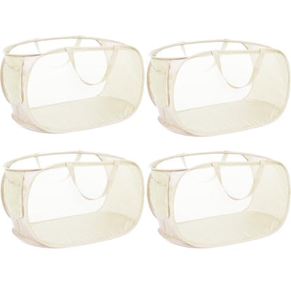 4 Pcs Durable Collapsible Laundry Baskets, Foldable Large Opening Pop Up Laundry Hamper with Pocket, Clothes Hamper with Handles for Laundry, Bathroom, Kids Room, Dorm or Travel Beige - color: 4 x Beige