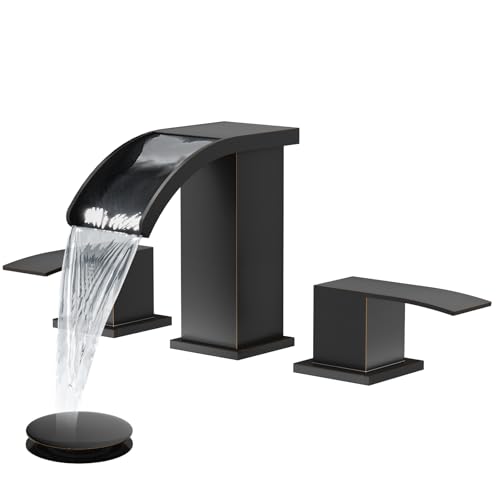 gotonovo Waterfall Bathroom Faucet 3 Hole Square Body,Oil Rubbed Bronze | SUS304 8’’ Widespread Bathroom Sink Faucet,2.17’’ Wide Spout,24’’ cUPC Hose,Pop Up Drain,2 Handle,Vanity,Lavatory,Basin,RV - color: Bromze
