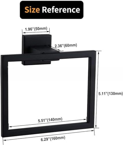 Matte Black Towel Ring Towel Holder, NSCMQSL SUS 304 Stainless Steel Hand Towel Rack for Bathroom, Modern Square-Shape Style