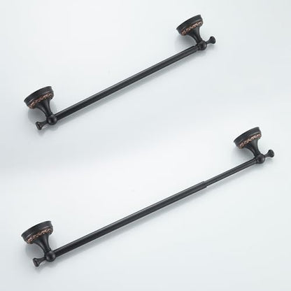 Oil Rubble Bronze Brass Single Towel Bar, Adjustable 15.5 to 27.5 Inch Bath Towel Bar Rack for Bathroom Towel Holder, Wall Mounted Black Bathroom Hardware Accessories,Pattern Carving Design - color: Single Towel Rack