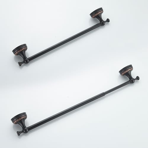 Oil Rubble Bronze Brass Single Towel Bar, Adjustable 15.5 to 27.5 Inch Bath Towel Bar Rack for Bathroom Towel Holder, Wall Mounted Black Bathroom Hardware Accessories,Pattern Carving Design - color: Single Towel Rack