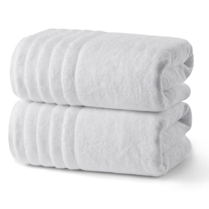 ecolook Soft Bath Towels 2 Pack, 100% Cotton Ultra Absorbent & Quick-Drying | Luxury Lightweight with Hanging Loop, White towels for Bathroom Shower Gym Travel - color: White
