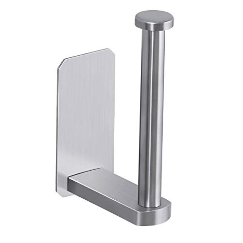 VAEHOLD Toilet Paper Holder Self Adhesive Kitchen Washroom Adhesive Toilet Roll Holder No Drilling for Bathroom Stick on Wall Stainless Steel Brushed - size: Simple Silver