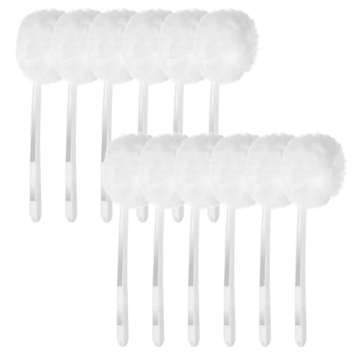 12 Pack Toilet Bowl Brush Soft Swab, 11 Inch Toilet Bowl Mops Cotton, White Reusable Long Plastic Handled Cleaners Scrubber Mop with Silk Cotton for Toilets, Sink, Bathtub, Without Cone Cup