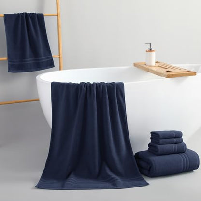 REDKISS Navy Towels Set 6 Piece Cotton Towel Sets with 2 Bath Towels, 2 Hand, 2 Washcloths, 650GSM Hotel Quality, Soft, Highly Absorbent Towels for Bathroom Gym, Ideal Everyday Use - color: Navy Blue