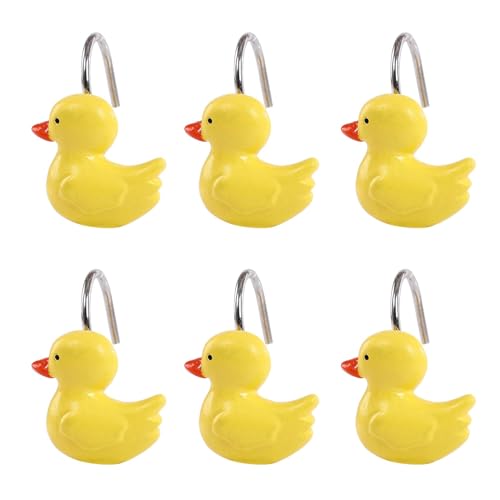 Two Fish Home Yellow Duck Shower Curtain Rings Set of 12 Decorative Yellow Duckes Shower Curtain Hooks S/12 - color: Yellow
