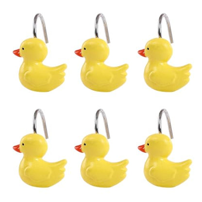 Two Fish Home Yellow Duck Shower Curtain Rings Set of 12 Decorative Yellow Duckes Shower Curtain Hooks S/12 - color: Yellow