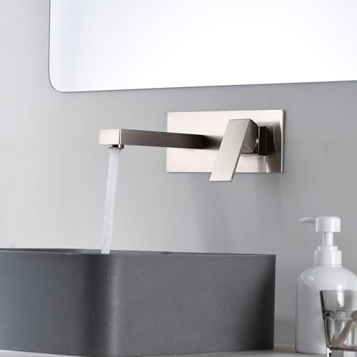 SUMERAIN Wall Mount Bathroom Sink Faucet Brushed Nickel Basin Faucet Single Handle with Rough-in Valve - color: Brushed Nickel, size: Right-Handed