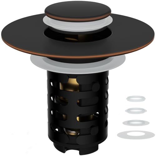 Universal Upgraded Bathroom Sink Drain Stopper, 4-in-1, Oil-Rubbed Bronze | Hair Catcher Pop-Up Sink Strainer with 2-Layer Removable Stainless Steel Basket, Anti-Clog Drain Plug for 1.1"-2.36" Basin - color: Oil Rubbed Bronze