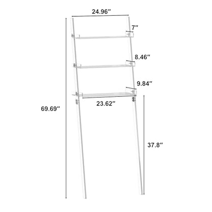 3-Tier Acrylic Over The Toilet Ladder Shelf, Clear Over-The-Toilet Storage Bathroom Organizer Rack for Bathroom Laundry Room, 24.96" L x 9.84" W x 69.69" H