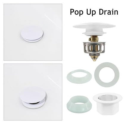 Bathroom Sink Drain,Drain Stopper Bathroom Sink Without Overflow,Pop Up Drain Assembly with Detachable Strainer Basket,Built-in Anti-Clogging, Stainless Steel Nut White - color: White-big Cap, style: Without Overflow