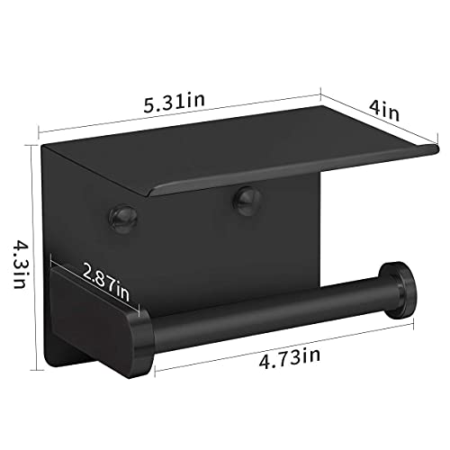 VAEHOLD Self Adhesive Toilet Paper Holder with Phone Shelf Stainless Steel Wall Mounted Toilet Paper Roll Holder - Rustproof and Bathroom Washroom Tissue Roll Holder with Shelf - Black - color: Black
