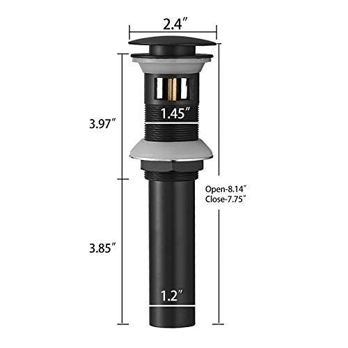 15/8" Bathroom Faucet Vessel Vanity Sink Pop Up Drain Assembly Stopper | Fits Bathroom Standard Sink Hole 1-1/2" to 1-3/4" Matte Black Plug With Overflow Push & Seal by Homevacious - color: Matte Black, style: With Overflow