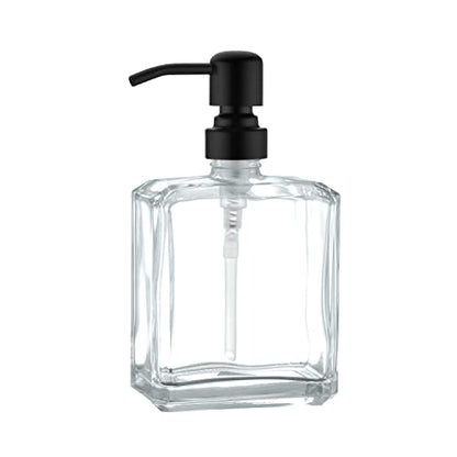 Square Clear Glass Dish Soap Dispenser, Antique Refillable Hand Soap Dispenser with Rust Proof Black Stainless Steel Pump, 13.5 oz Lotion Dispenser for Bathroom Vanity, Kitchen Countertop - color: Black, size: 13.5oz-Square