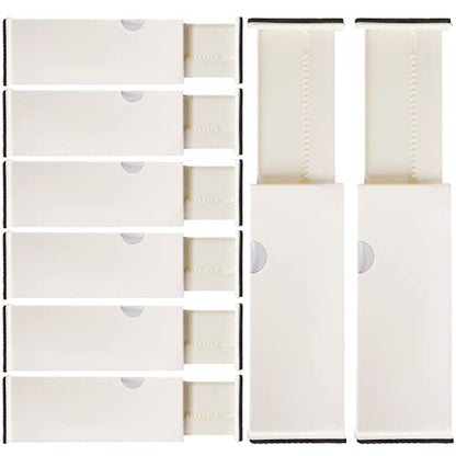 8 Drawer Organizer and Dividers, Organize Silverware and Utensils in Home Kitchen, Divider for Clothes in Bedroom Dresser, Designed to Not Snag Underwear and Bra Fabrics, Bathroom Storage Organizers - size: 4" Tall, 11"-17" Long, 8 Pack