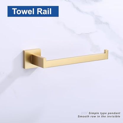 TASTOS Premium Stainless Steel Hand Towel Holder, Square Hand Towel Ring Heavy Duty Wall Mounted Modern Hand Towel Bar for Bathroom Kitchen, Brushed Gold - color: Brushed Gold
