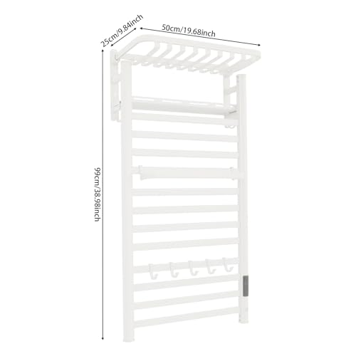 Towel Warmer Rack, 12 Bars Aerospace Aluminium Wall Mounted Electric Heated Towel Rack, Plug-in Towel Dryer with Timer, 86-140°F Temp,Touch Screen for Bathroom, 180W, IPX4 (White)
