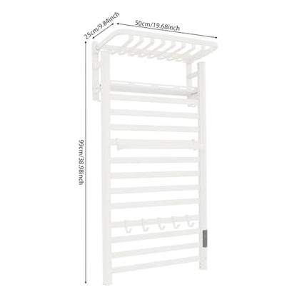 Towel Warmer Rack, 12 Bars Aerospace Aluminium Wall Mounted Electric Heated Towel Rack, Plug-in Towel Dryer with Timer, 86-140°F Temp,Touch Screen for Bathroom, 180W, IPX4 (White)