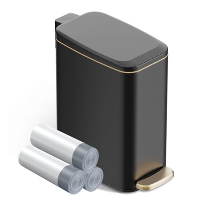 KSSKSS Small Bathroom Trash Can with Lid Soft Close, Step Pedal, 6L / 1.6 Gal Stainless Steel Garbage Bin with Removable Inner Bucket, Slim Wastebasket for Narrow Spaces (Black) - color: Black--P