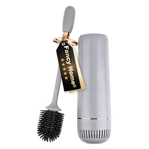Toilet Brush and Holder Set, Luxury Toilet Brush & Sleek Stand, High-End Modern Silicone Toilet Brush Set, Non-Scratch Hygienic, Odor-Free Design - Easy to Clean (Matte Grey + Gold, B) Father's Day - color: Matte Grey + Gold