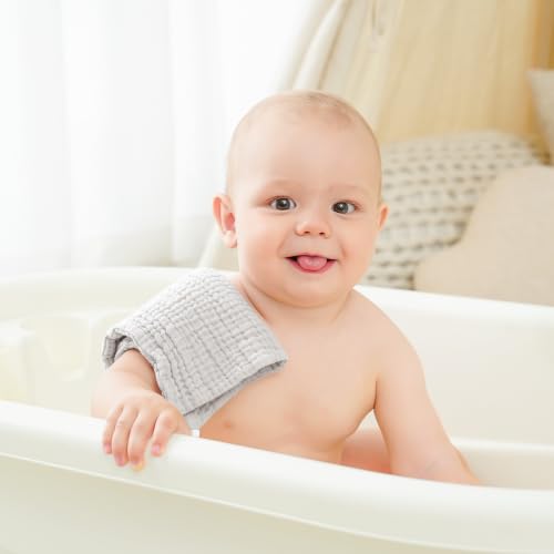 Bearmoss 12 Pack Baby Muslin Washcloths, 100% Cotton 10"x10" Face Towels | Soft Absorbent Bath Wash Cloths and Burp Cloths for Newborn Infants Kids Girls & Boys (Blue Gray) - color: Blue Gray