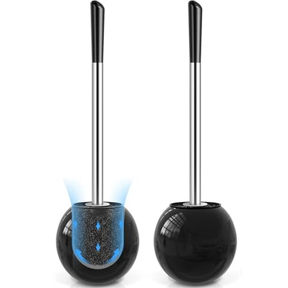 Toilet Brush and Holder 2 Pack, 304 Stainless Steel Toilet Brush with Extended and Durable Comfortable Brush Handle, Toilet Bowl Brush for Bathroom Toilet - Ergonomic, Pratical Durable (Black) - color: Black