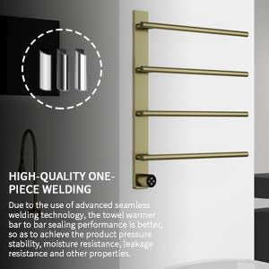 VJASS Electric Heated Towel Warmer with Timer, Wall Mounted Stainless Steel Towel Rack, 4-Bar Fast Heating Towel Drying Rack for Bathroom, Hardwired/Plug-in Options (Brushed Gold) - color: Brushed Gold